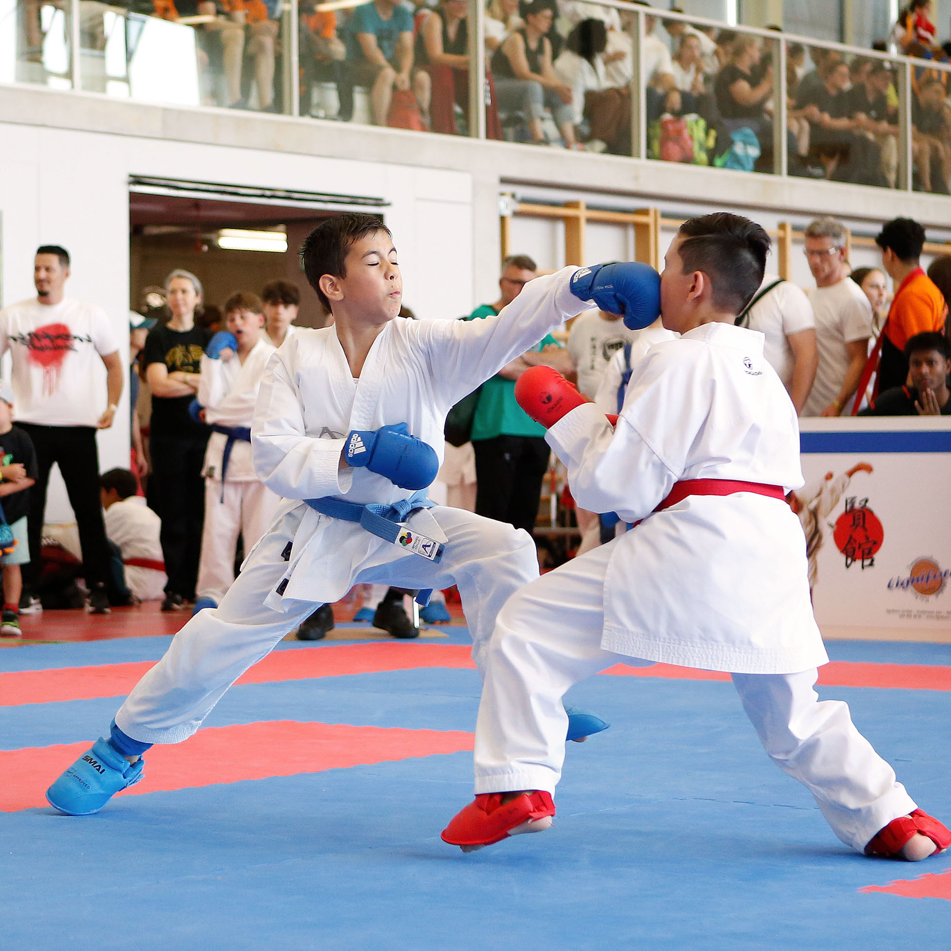 Colin McGuinness fighting at the Swiss Karate League in Burgdorf 2025 Karate Kumite: Colin McGuinness fighting at the Austrian Junior Open 2025